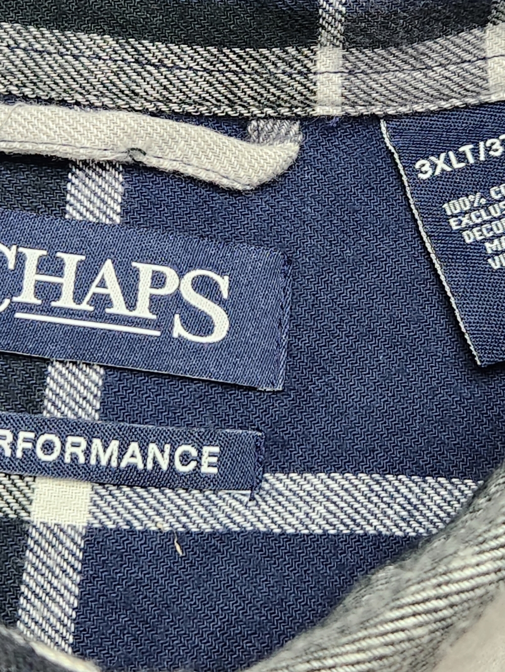Chaps Performance‎ Flannel Shirt 3XLT Blue Plaid Button Down Big Tall - Picture 5 of 6